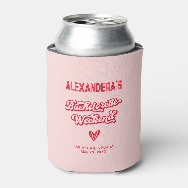 Pink and Red Bachelorette Party Favour Can Cooler (Can Front)