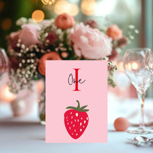 Pink and Red Birthday Party with Strawberry Table Number