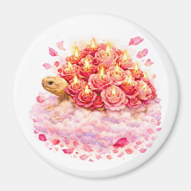 Pink and red Birthday Roses Sulcata turtle cloud Magnet (Front)