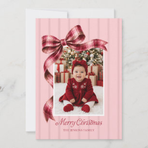 Pink and Red Bow Family Christmas Photo Card