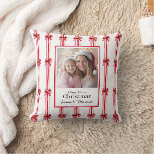 Pink and Red Bows Photo Christmas Cushion