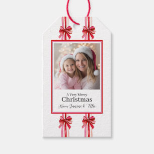 Pink and Red Bows Photo Christmas Gift Tags