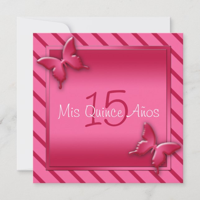 Pink and Red Butterfly Quinceañera Invitation (Front)