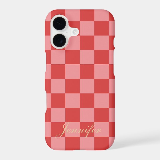 Pink and Red Check Pattern Playful Customisable  (Back)