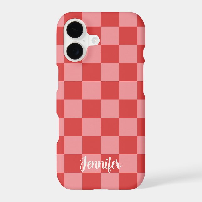 Pink and Red Check Pattern Playful Customisable  (Back)