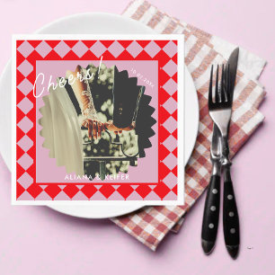 Pink and Red Cheers Retro Wedding Photo Napkin