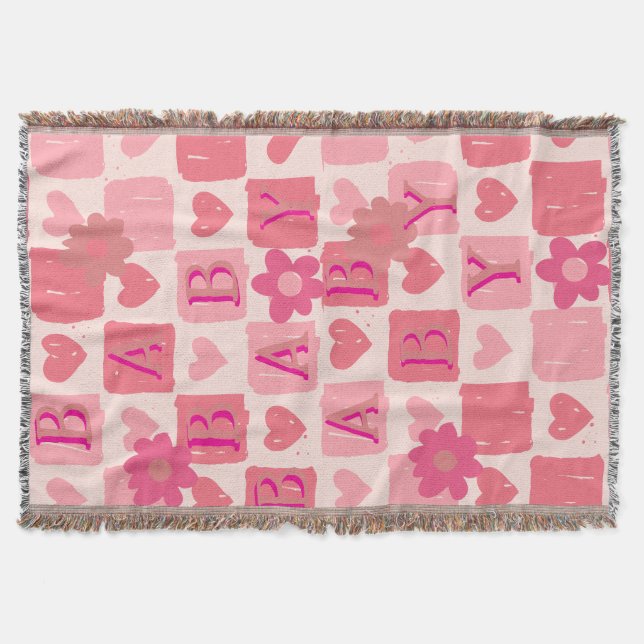 Pink and red chequered Baby Throw Blanket (Front)