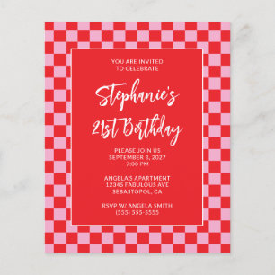 Pink and Red Chequered Bold 21st Birthday Flyer