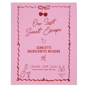 Pink and Red Cherry Bachelorette Party Weekend Poster