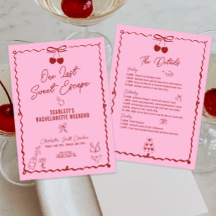 Pink and Red Cherry Bachelorette Weekend Itinerary Invitation