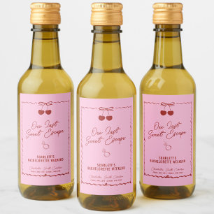 Pink and Red Cherry Bachelorette Weekend Mini Wine Label
