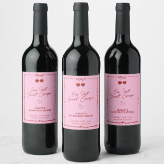 Pink and Red Cherry Bachelorette Weekend Wine Label