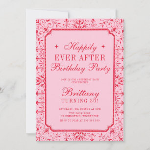 Pink and Red Chic Book Birthday Party Invitation