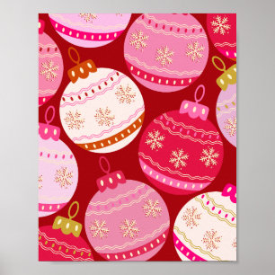 Pink And Red Christmas Baubles Poster