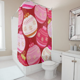 Pink And Red Christmas Baubles Shower Curtain