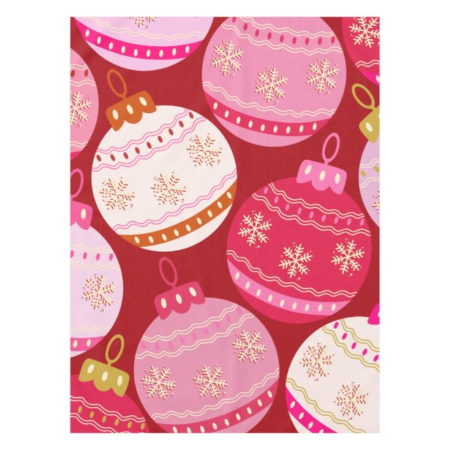 Pink And Red Christmas Baubles Tablecloth (Front)