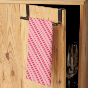 Pink and Red Christmas Candy Cane Stripes  Tea Towel