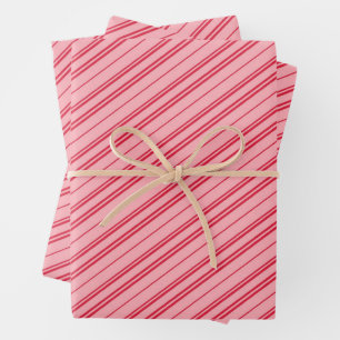 Pink and Red Christmas Candy Cane Stripes  Wrapping Paper Sheet