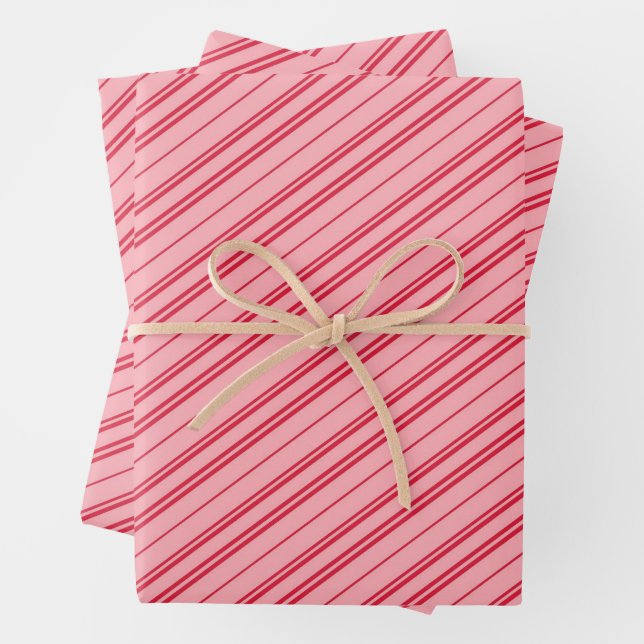 Pink and Red Christmas Candy Cane Stripes  Wrapping Paper Sheet (In situ)