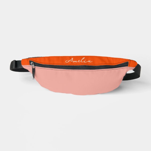 Pink and Red Colour Block Personalised Name Bum Bags (Front)