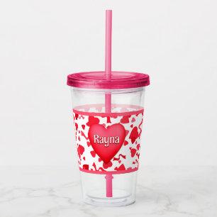 Pink and Red Confetti Hearts Pattern Personalised Acrylic Tumbler