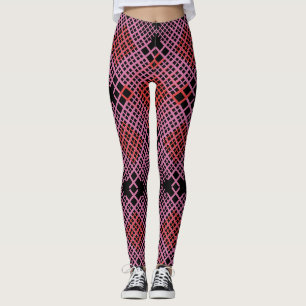 Pink and Red Diagonal Lines Chequered Black BG Leggings