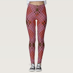 Pink and Red Diagonal Lines Chequered D Brown BG Leggings