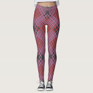 Pink and Red Diagonal Lines Chequered D Grey BG Leggings