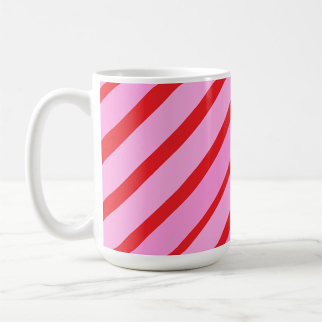 Pink and Red Diagonal Stripes  Coffee Mug (Left)