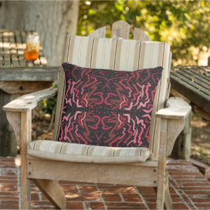 Pink And Red Dots And Squiggles Pattern On Black Cushion