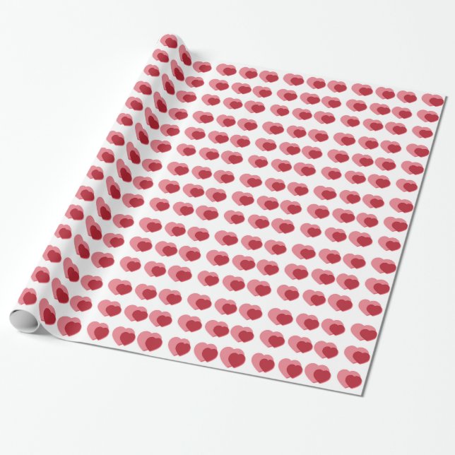 Pink and Red Double Hearts Wrapping Paper (Unrolled)