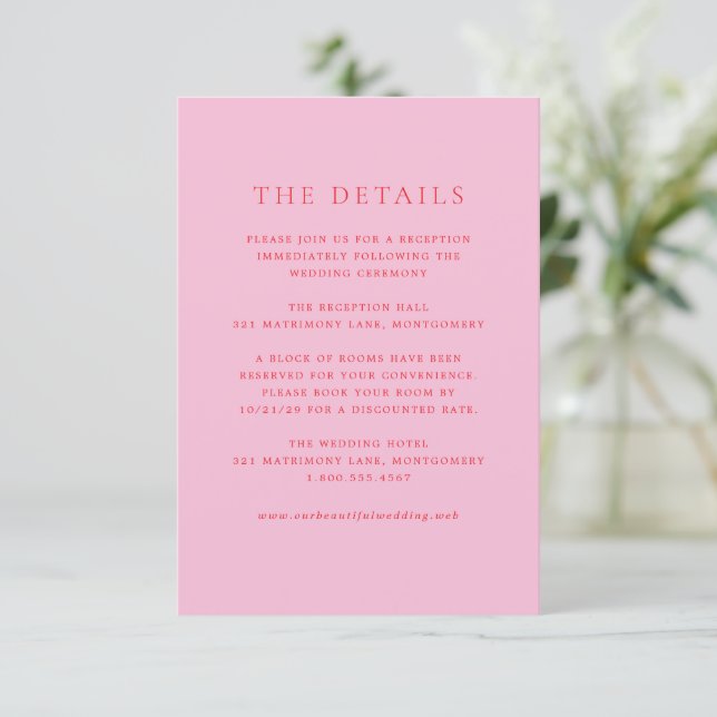 Pink and Red Elegant Classic Wedding Enclosure Card (Standing Front)