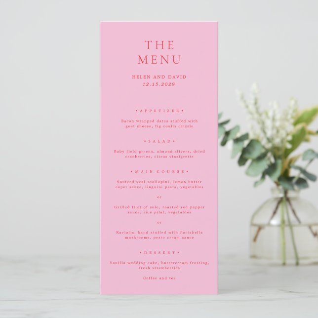 Pink and Red Elegant Classic Wedding Menu (Standing Front)