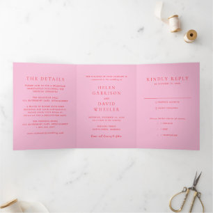 Pink and Red Elegant Classic Wedding Tri-Fold Invitation