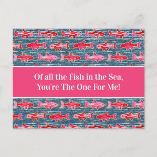 Pink and Red Fish for Valentine's Day Postcard