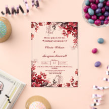 Pink and Red floral acrylic wedding invitations