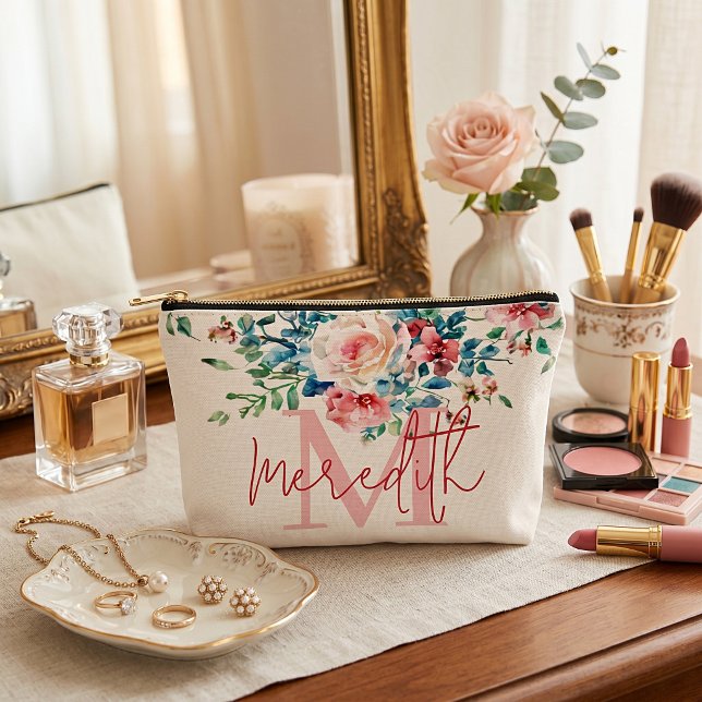 Pink and red floral personalised accessory pouch (Creator Uploaded)