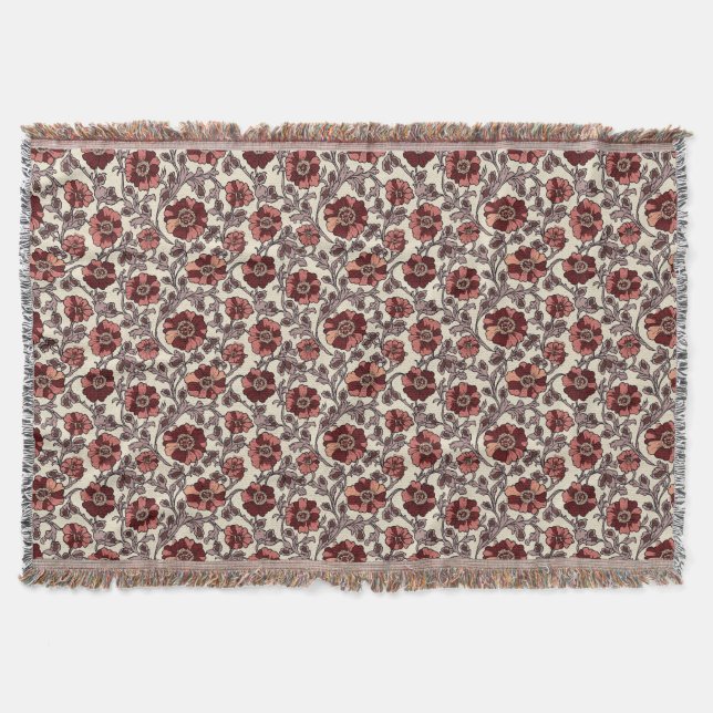 Pink and Red Floral  Throw Blanket (Front)