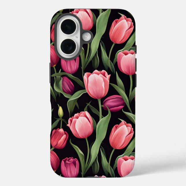 Pink and Red Floral Tulip Apple Case-Mate iPhone Case (Back)