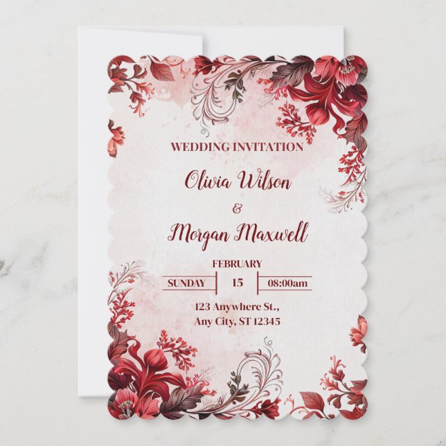 Pink and Red Floral Wedding Invitation (Front)