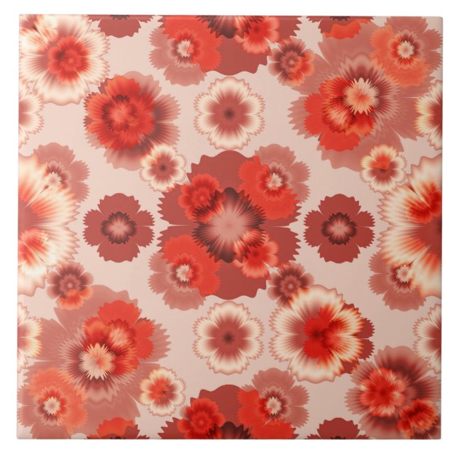 Pink and Red Flower Pattern Ceramic Tile (Front)