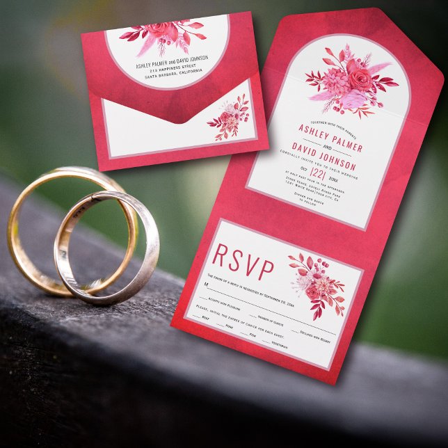 Pink and red flowers and arch wedding all in one invitation (Creator Uploaded)