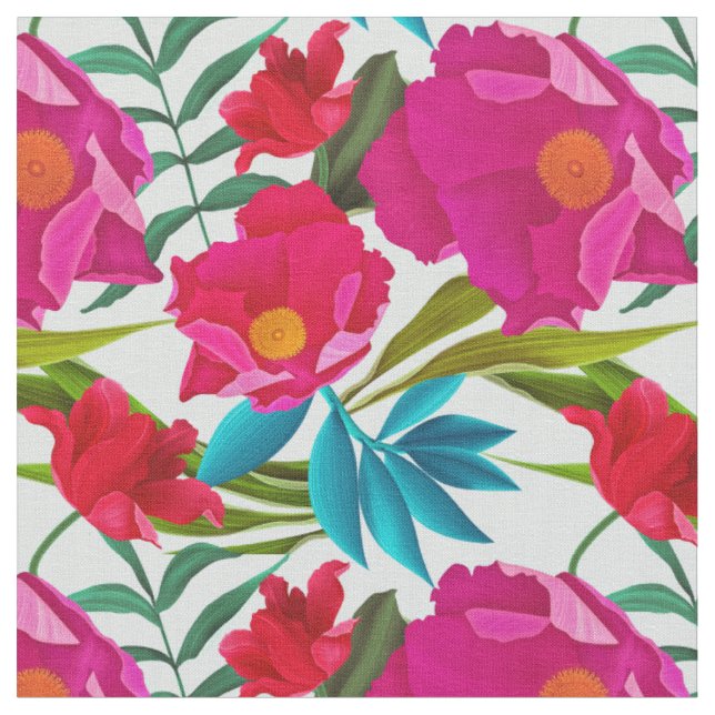 Pink And Red Flowers Fabric (Close Up)