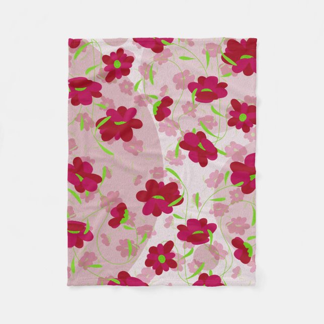 Pink and Red Flowers - Fleece Blanket (Front)