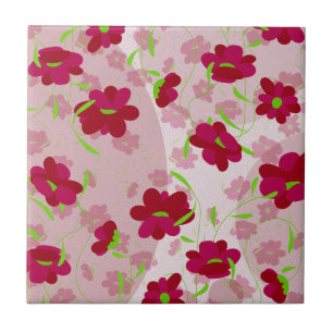 Pink and Red Flowers - Floral Ceramic Tile