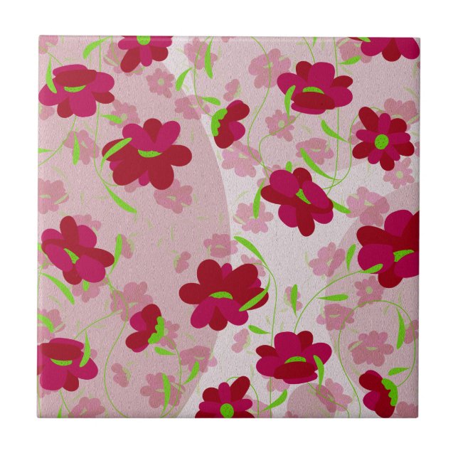 Pink and Red Flowers - Floral Ceramic Tile (Front)