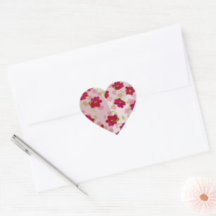 Pink and Red Flowers - Floral Heart Sticker