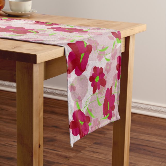 Pink and Red Flowers - Floral Medium Table Runner (In Situ)