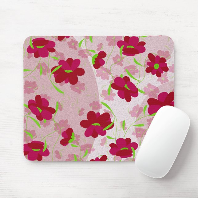 Pink and Red Flowers - Floral Mouse Pad (With Mouse)