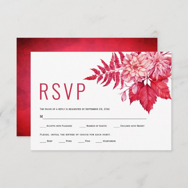 Pink and red flowers floral summer wedding RSVP card (Front/Back)